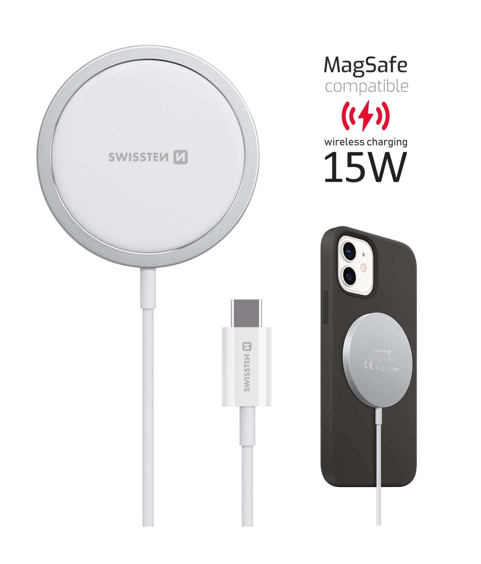 Magnetický nabíjací kábel SWISSTEN 2v1 pre Apple watch a lightning, USB-C, 1.2 m